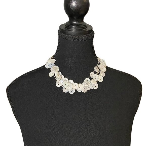 Eclectic Mother-of-Pearl Button Statement Necklace - Picture 1 of 7
